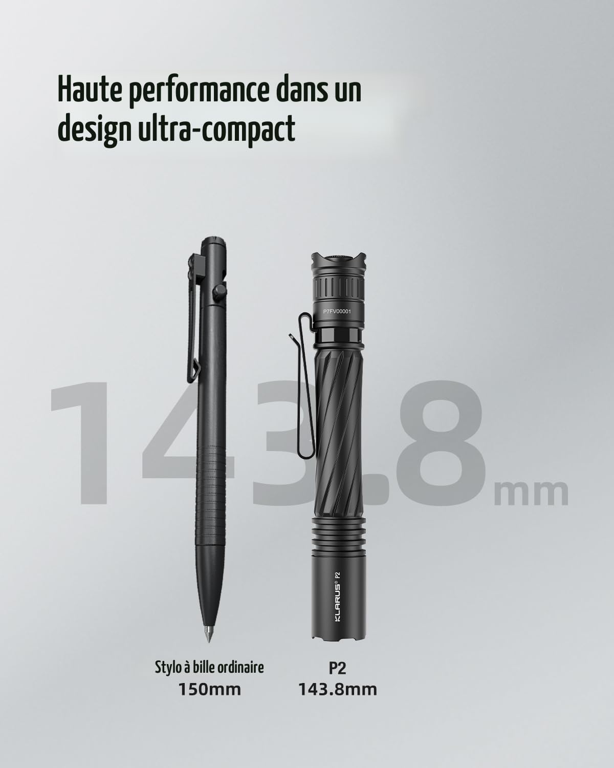 KLARUS P2 Lampe stylo 1 000 lumens, portée de 270 mètres – 2 piles AA ou USB-C rechargeables (piles incluses), étanche IPX8, lampe torche EDC compacte pour la poche