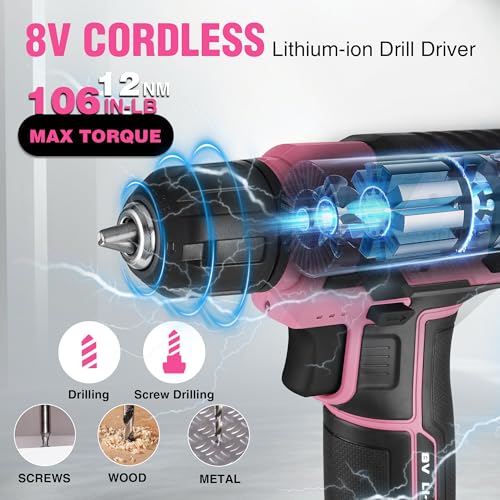 Image of WORKPRO Power Drill Set with Stackable Tool Box, 8V Cordless Drill Driver and Bit Set, 2.0Ah Electric Cordless Screwdriver Kit with 3 /8 inch Keyless Chuck, For Home Repair, DIY