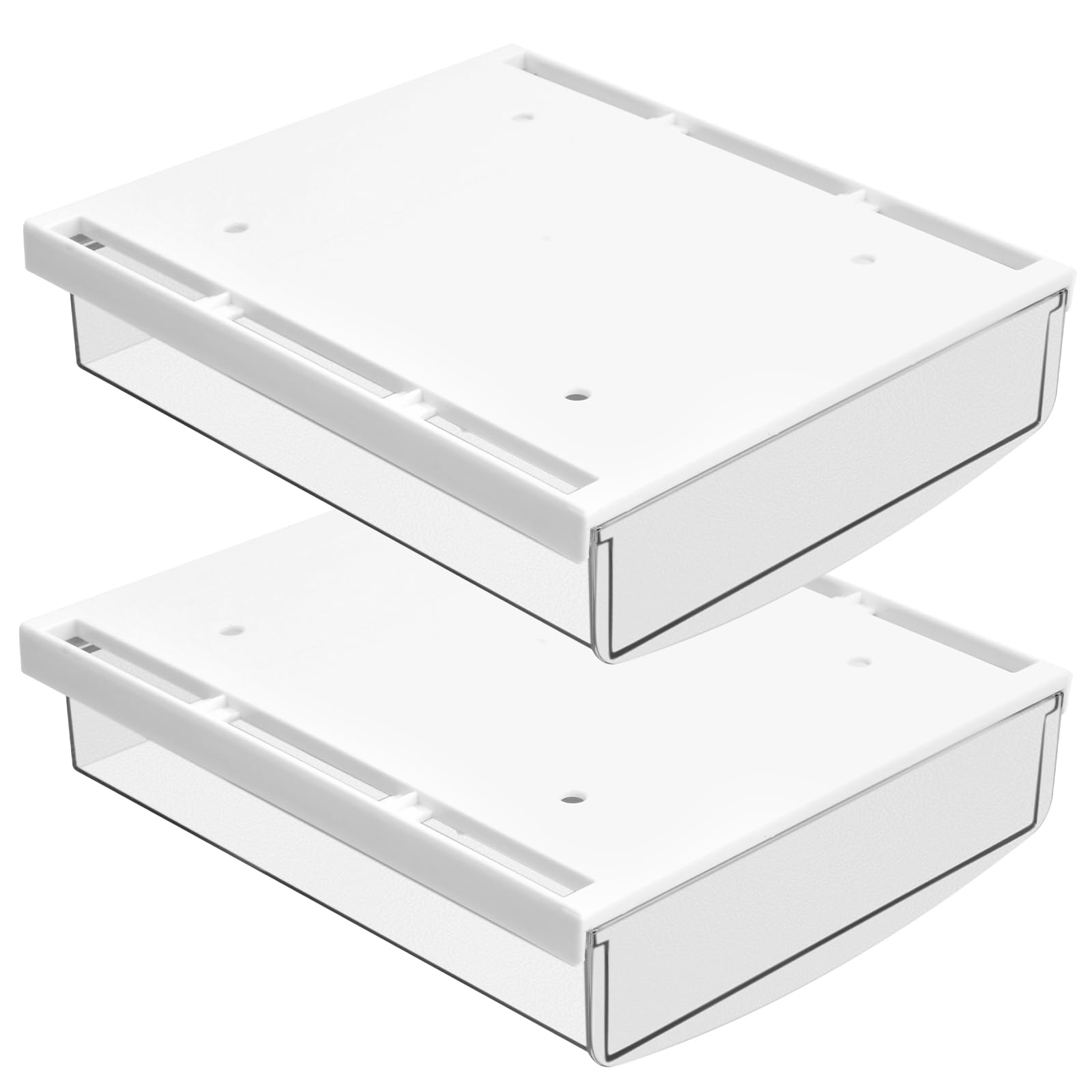 2 Piezas Cajón Oculto Autoadhesivo, 21x18x5,4 cm Organizador Cajón Debajo Escritorio, Cajas de Almacenajes Debajo de Mesa para Escuela Oficina Hogar (Blanco Mate)