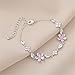 Pink Cherry Blossom Flower Chain Link Bracelet For Women Fashion Cute Delicate Simulated CZ Petal Floral Sakura Bangle Bracelets Adjustable Sweet Dainty Fine Jewelry For Her (Silvery)