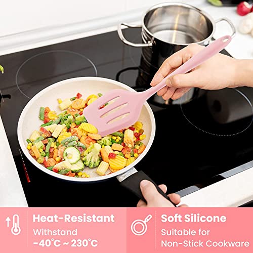 Image of Baskety Silicone Turner Spatula /Slotted Spatula, High Heat Resistant to 480F, Hygienic One Piece Design, Non Stick Rubber Kitchen Utensil for Fish, Eggs, Pancakes, Wok Pink Pack of 1