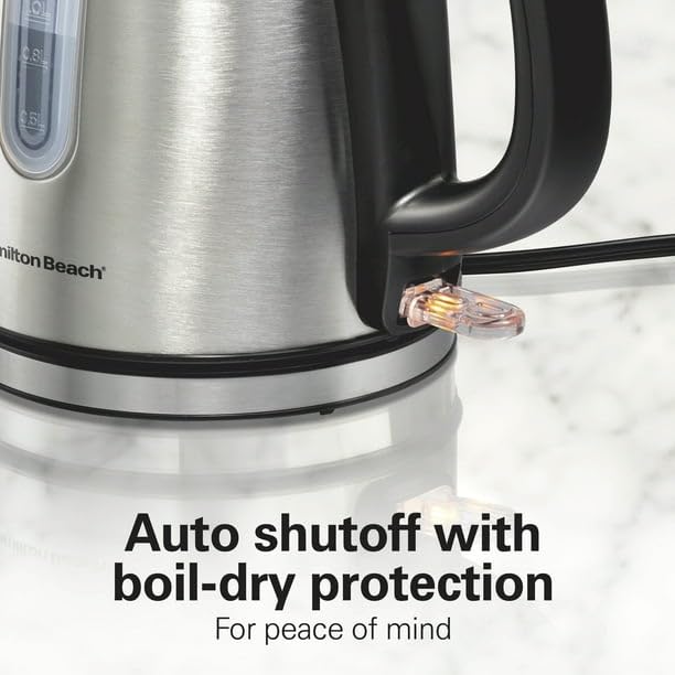 Stainless Steel Kettle, 1.2 Liter / 5 Cup Capacity, 40852, Ultra-Fast Heating With 1500 Watts, Auto Shutoff With Boil-Dry Protection, Effortlessly Monitor Water Level With Easy-View Water Window