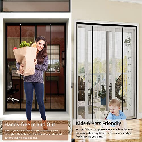 Chiyuns Double Door Screen Magnetic Closure, Fit Door Size 72 X 80 Inch, Grey Fiberglass Magnetic Screen Door With Full Frame Hook&Loop, Heavy Duty, Self Sealing, Keep Bugs Out, Pet Friendly #TOP2