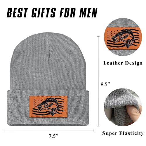 Image of American Flag Fishing Beanie Hat for Men, Christmas Dad Birthday Beanie Hats Gift for Women Men