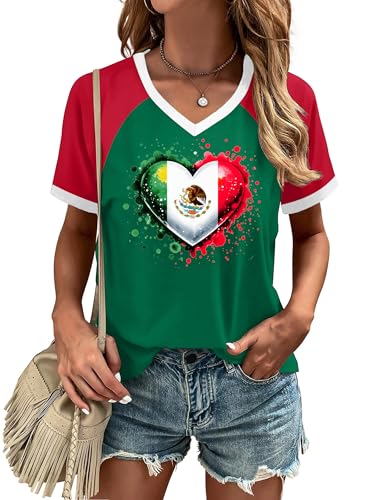 LAZYCHILD Mexico Shirts for Women Mexican Graphic T-Shirts Mexico Flag Print Casual Short Sleeve Tops4