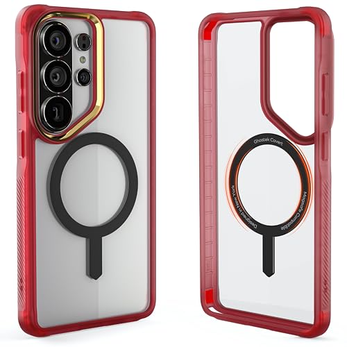 Image of Ghostek Covert Clear Galaxy S26 Ultra Case MagSafe Compatible with Magnetic Ring, Slim Thin Shockproof Phone Cover Designed for 2026 Samsung S26 Ultra (6.9 inch) (Red)