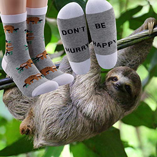 LEVLO Sloth Socks Gift for Sloth Lover Don't Hurry Be Happy Sloth Cotton Socks Sloth Friendship Gift for Women Girls3