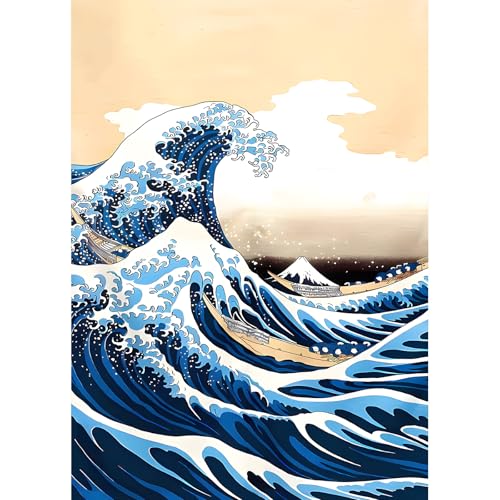DPHERO 5D Vagues Japonaises Diamond Painting Kits, DIY Spray Art du Diamant Painting Kit Complet, Fantaisie Broderie Kits de Peinture sur Diamant Point de Croix Paint...