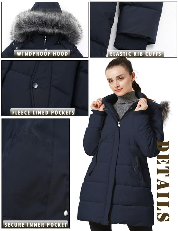 GGleaf Women's Winter Thicken Puffer Coat (Standard & Plus Size) Warm Snow Jacket with Fur Removable Hood - Image 6