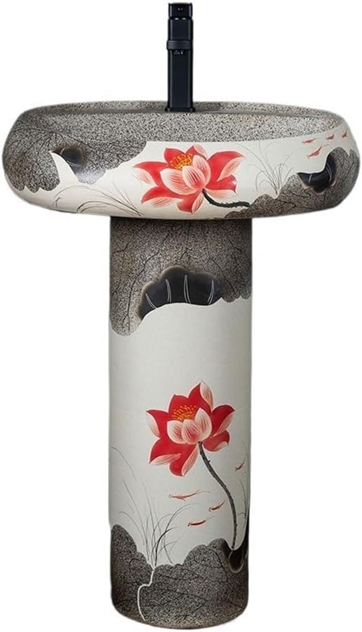 Pedestal Sinks Retro Ceramic Basin Floor-Standing Wash Chinese Balcony Outdoor Pool Bathroom Sink (A)