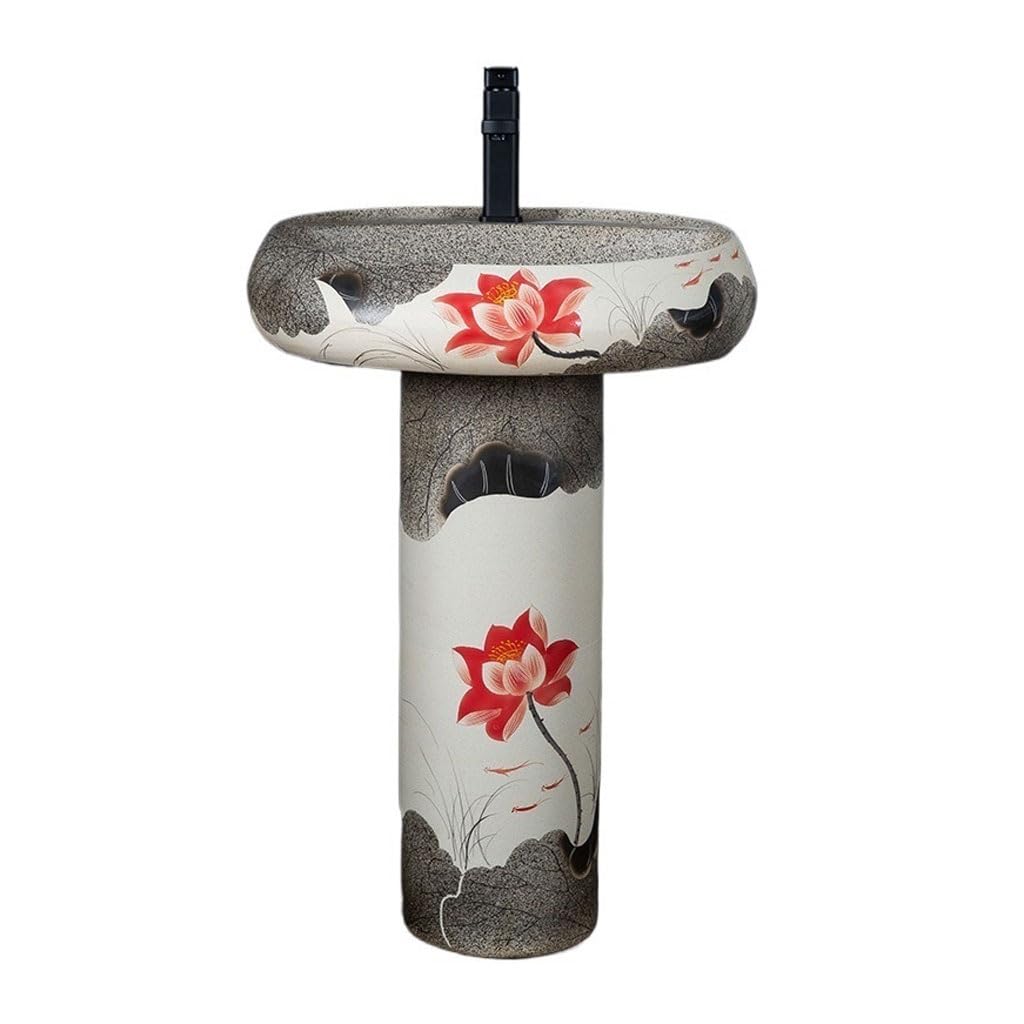 Aertsdfgt A Vessel Sink Retro Ceramic Pedestal Basin Floor-Standing Wash Chinese Balcony Outdoor Pool