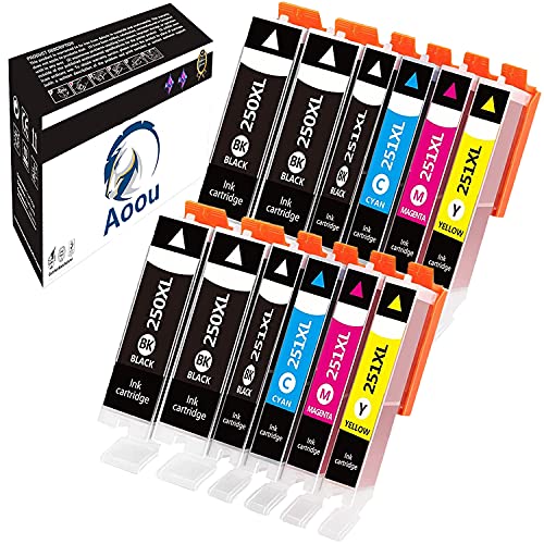 Aoou Compatible Ink Cartridge Replacement for Canon PGI-250XL PGI 250 XL CLI-251XL CLI 251 XL to use with PIXMA MX922 MG5520 (4 Large Black, 2 Cyan, 2 Magenta, 2 Yellow, 2 Small Black) 12 Pack