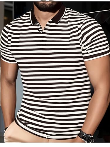 Image of Mack Jonney Men's Striped Cotton Rich Polo T Shirt | Collar Tshirts | Half Sleeves | Stripe-Regular Fit-MACK640682