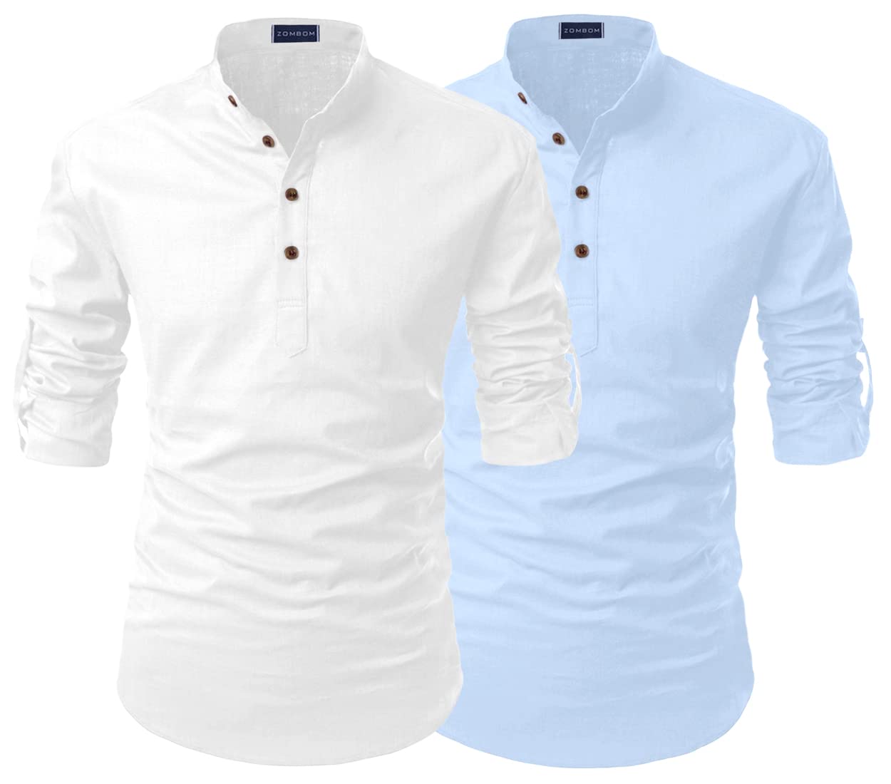 zombom Combo Men's Cotton Blend Solid Straight Full Sleeve Regular Fit Mandarin/Chinese Collor Kurta Shirt-picture-33