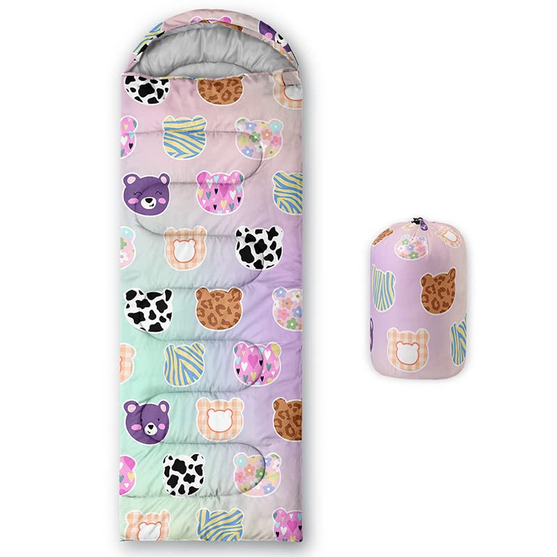HOSIMA Sleeping Bags for Boys Girls Kids,Bear Printed Lightweight Warm Portable Outdoor Indoor Waterproof Cold Resistant Sleeping Bag for Camping Hiking (Bear) โ image 1