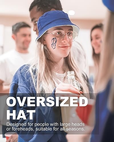 Image of XXL Oversize Bucket Hat Reversible, XL L M S Fisherman Sun Cap With Chin Strap, Travel Beach Outdoor Hat For Men Women