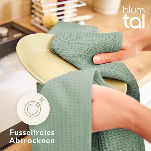 Blumtal® Geschirrtücher 50x70 cm im 4er Set - Geschirrtücher Baumwolle 100% - Küchentücher bei 60 °C waschbar - Waffeltuch - Spül- & Geschirrtücher - Putzlappen Baumwolle - Geschirrhandtuch in grün