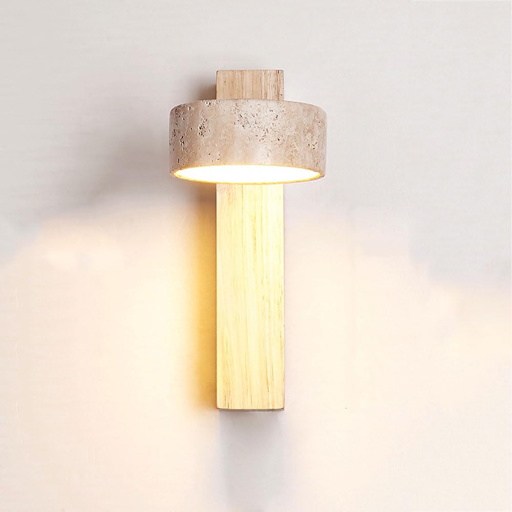 HUAYUSEDF 180° Rotatable Wall Lamp - 9W Natural Yellow Travertine Sconce, Mid Century Modern Rustic Vintage Lighting for Bedroom, Living Room, Kitchen, Reading Light (Log Color)(Log Color)