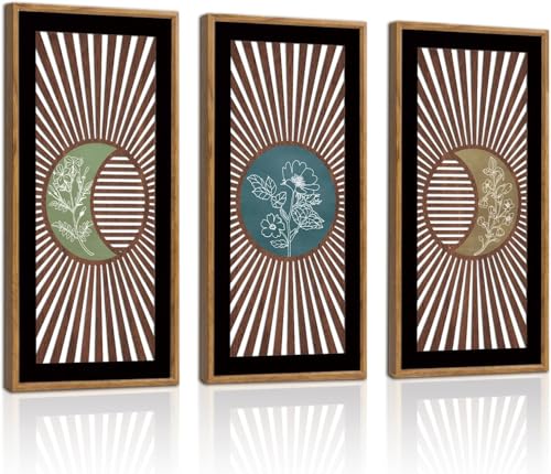 Décoration murale bohème en bois pour salon et chambre triptyque céleste géométrique