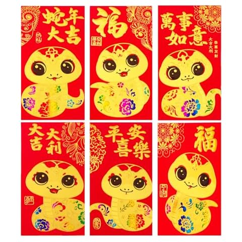LMSHOWOWO 36PCS 2025 Snake Year Chinese Red Envelopes, 2025 Chinese New Year Red Envelopes, Hong Bao Lai See Red Packets Lucky Money Envelope for Spring Festival Wedding (Colorful 6 Styles, Large) Cover