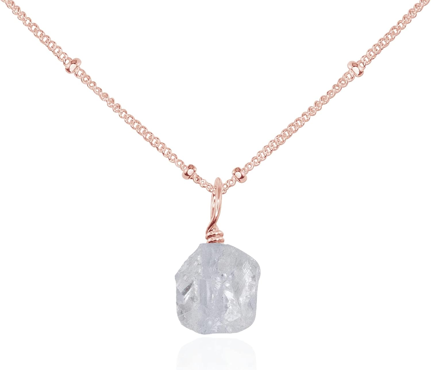Crystal Quartz Raw Crystal Pendant Necklace in 14k Rose Gold Fill Satellite