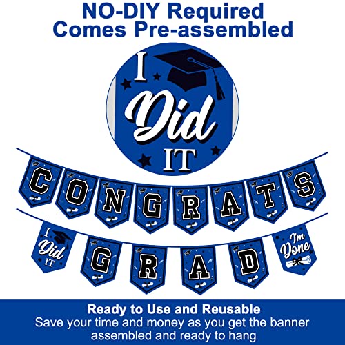 Image of 2026 Blue Graduation Banner - No DIY Required Graduation Party Supplies Decorations for College, High School (Blue and Black Congrats Grad)