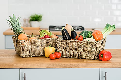 LIVIVO Set of 4 Seagrass Rectangular Hamper Storage Decorative Baskets Natural Shelf Underbed Woven Gift Multipurpose Kitchen Bathroom With Insert Handles- Natural - Cosy Home Interiors LIVIVO Set of 4 Seagrass Rectangular Hamper Storage Decorative Baskets Natural Shelf Underbed Woven Gift Multipurpose Kitchen Bathroom With Insert Handles- Natural - Image 9