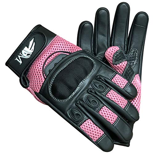 Gants Moto Femme Homologués CE Cuir Été Hiver Mi-saison Gants Scooter Femme CE Noir & Rose Tactiles Souples Respirants Taille XS S M L (Réf. 9001 LDY)