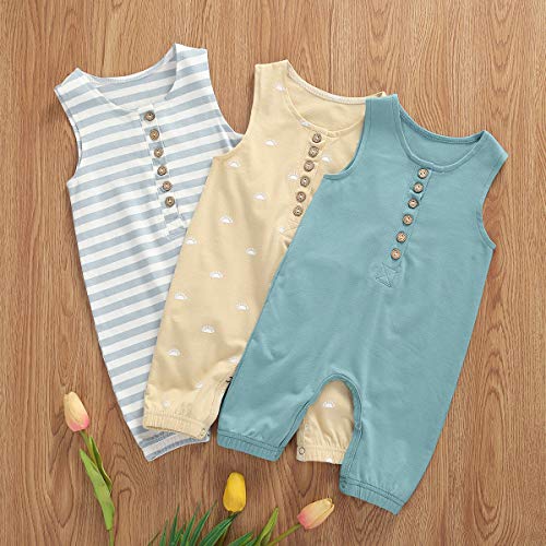 Seyurigaoka Unisex Baby Striped Rompers, Infant Baby Boy Girl Sleeveless Button One-Piece Solid Color Jumpsuit Summer Outfits (Striped Tank Romper, 12-18 Months) #TOP6