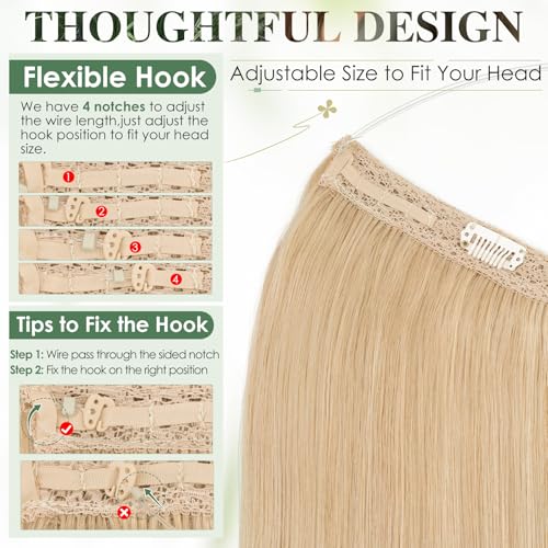 Elailite Hair Extension Real Human Hair One Piece Invisible Secret Wire Clip Headband Extension Straight, #24 Natural Blonde - Image 4