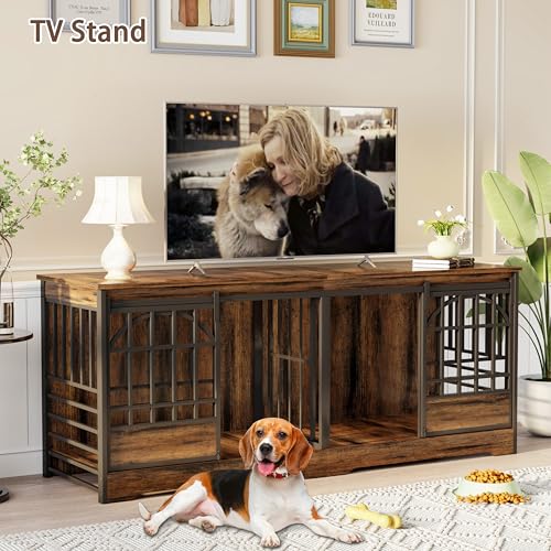 78-Inch-Double-Dog-Crate-Furniture-Extra-Large-Dog-Kennel-Indoor-with-Divider-Heavy-Duty-Dog-Cage-for-2-Dogs-Decorative-Wooden-Dog-House-Decorative-Table-TV-Stand-Pet-House-for-XLarge-Dogs