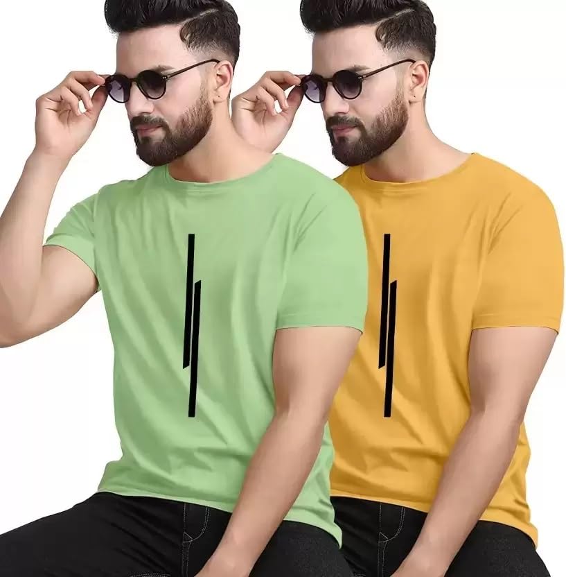 Image of Classic Men Solid Polyester Round Neck Tshirt || 11 Lines Graphic, Regular Fit, Comfortable T-Shirt for Men (Pack of 2)