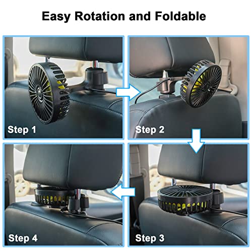 Image of Qidoe Car Fan for Backseat, USB Powered Car Rear Seat Headrest Fans, 3 Speeds and 360 Degree Rotatable Cooling and Powerful Air Circulation Fans for Sedan, SUV, RV, Pickup, Truck, Van, Golf Vehicles