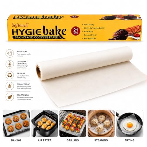 Image of Softouch Food Grade Baking and Cooking Paper Roll 21 Meters | Non-Stick | Reusable | Grease Proof | Perfect for Baking, Cooking, and Wrapping