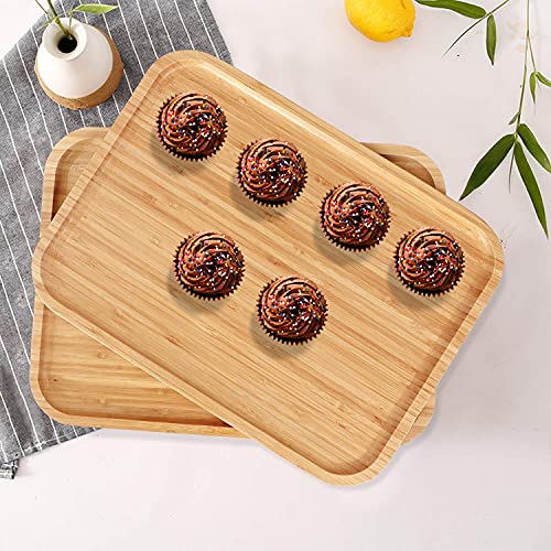 Image of HOKIPO Wooden Bamboo Serving Tray, Beige, Large - Set of 2 (AR1943L*2)