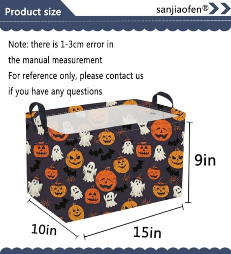 Image of Sanjiaofeng Rectangular Halloween Ghost Storage Basket,Waterproof Foldable Storage Baskets,Trick or Treat Halloween Basket,Halloweens Party Candy Gift Baskets(Happy Pumpkin)