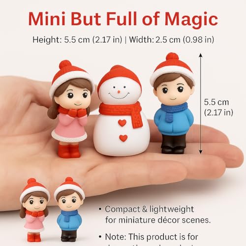Image of VAYINATO (3 Pcs Resin Winter Couple & Snowman Miniature Figurines - Handcrafted Christmas Mini Scene Decor | Festive Tabletop, Car, or Shelf Display | Cute Valentine's Day