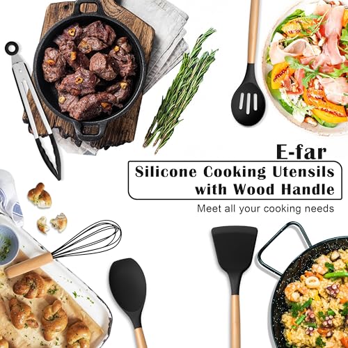 E-far Silicone Cooking Utensils Set with Heat Resistant Wood Handle, 10PCS by E-far - Used condition - Image 7