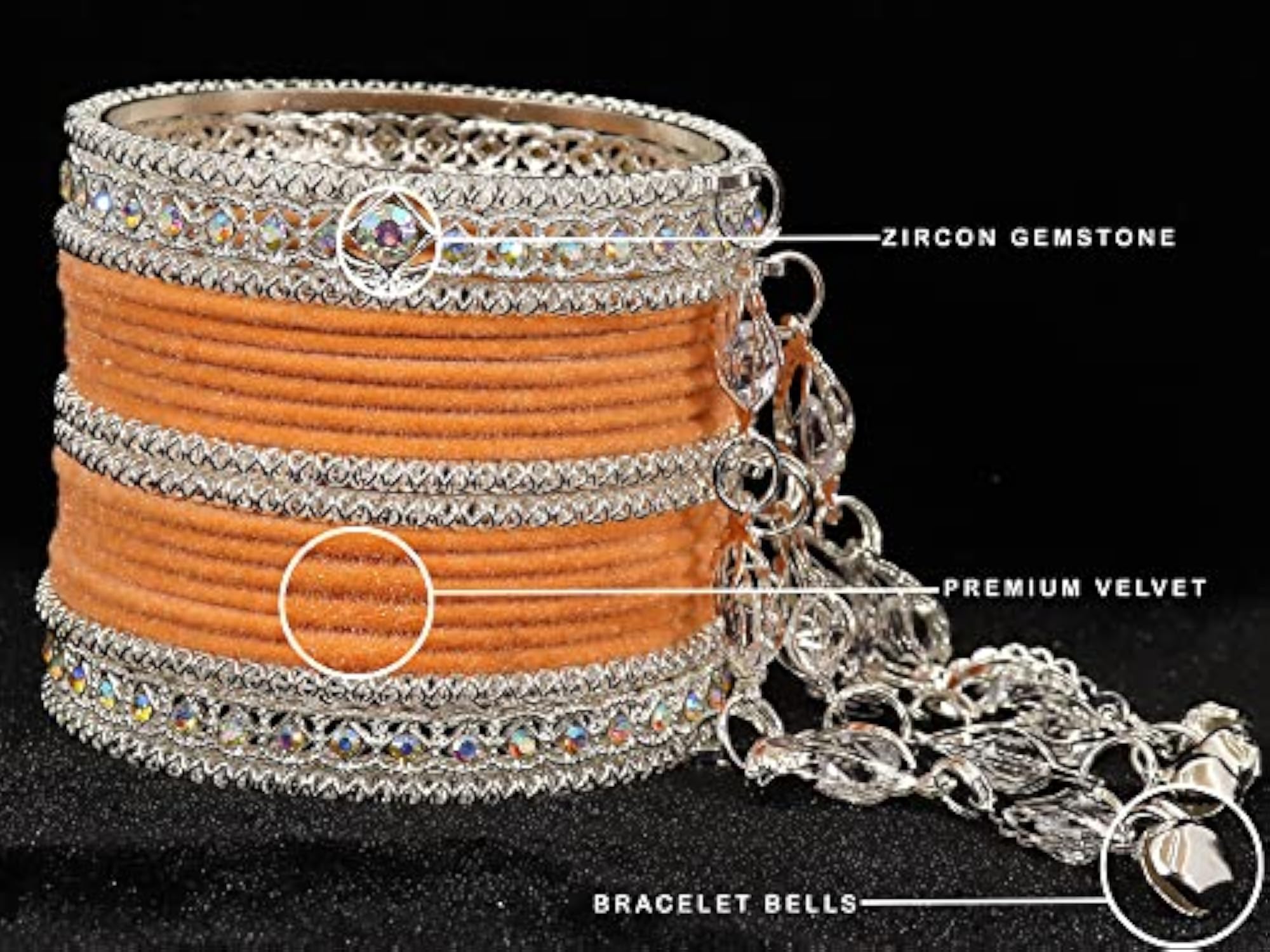 Zircon Gemstone Linked Velvet Bangle Set (Pack of 40)