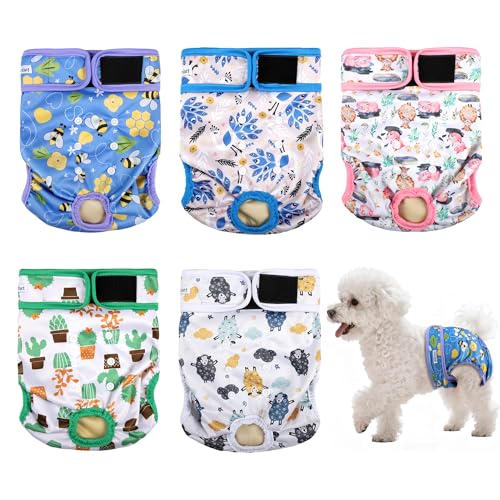 Image of Dog Diapers Female 5pcs,Reusable Dog Doggie Puppy Doggy Diapers Female, Period Panties in Heat, Lamb, Large