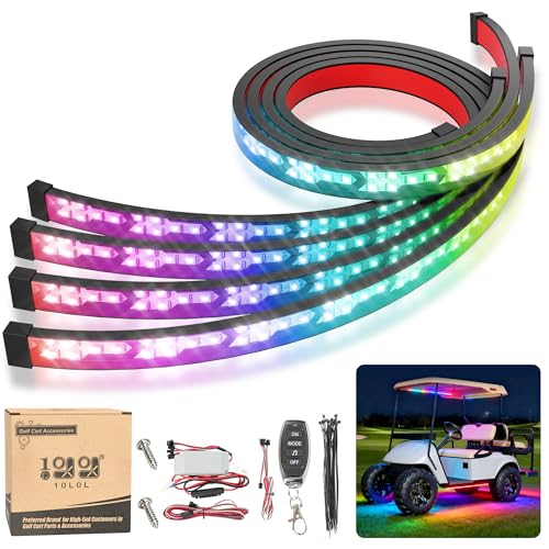 Image of 10L0L Golf Cart Underglow Light Kit with Canopy Lights, IP67 Waterproof, 24 Dream Color Modes Wireless Remote Music Sync, 12V-80V Wide Voltage Fit for Yamaha EZGO Club Car
