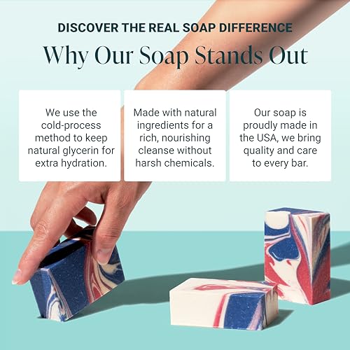 Image of Handmade Natural Bath & Body Soap Bar, Vegan, All-Natural, Palm Oil Free, Made in USA with Shea Butter + Essential Oils, Patriot, 3 Bars