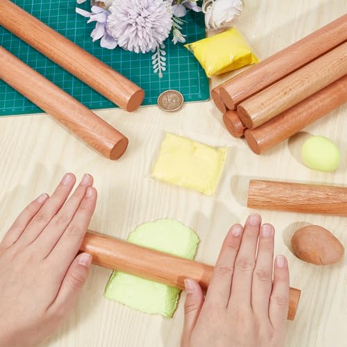 OLYCRAFT 8pcs Wood Rolling Pins 25.5cm Clay Rolling Pins 27.5mm Diameter Classic Wooden Rolling Pins Natural Wood Texture Rollers Wood Clay Roller for Clay Modeling Pottery Tools - Image 3