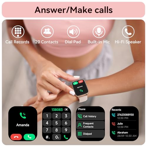 Tensky Smart Watch for Women/Men Android & iPhone, 1.85" Touch Screen Fitness Tracker with Answer/Make Call, IP68 Waterproof Heart Rate/SpO2/Sleep Monitor, Pedometer, 100+ Sport Modes (2 Bands)3