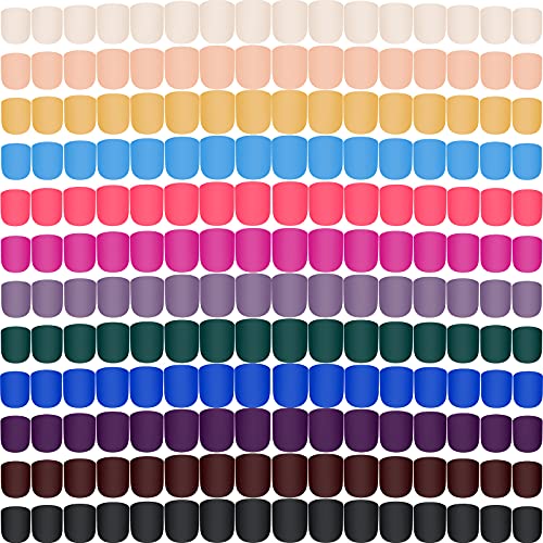 288 Pieces Short Square Matte Press on Nails Artificial Fake Nail Full Cover False Nails Colorful Solid Color Acrylic Fake Fingernail Tip Kit for Nail Art Salon (Elegant Color)