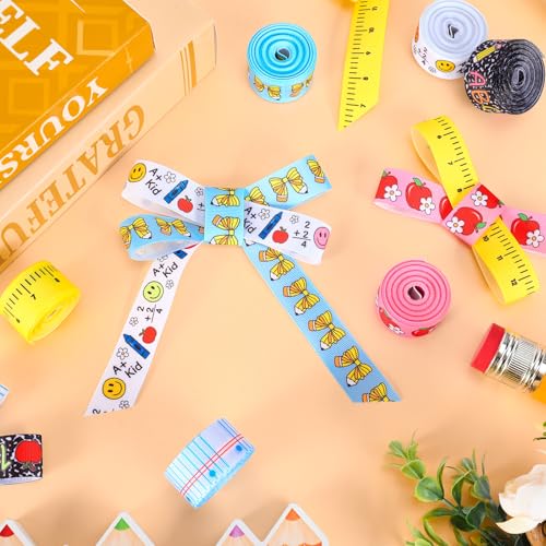 Image of Whaline 6 Rolls Back to School Grosgrain Ribbons 7 /8 inch 30 Yards Fabric Craft Ribbon Composition Notebook Ruler Pencil Bow Apples Ribbon for Wreath Bow Gift Wrap Party Decor