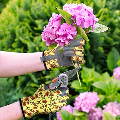 Bamllum Leather Gardening Gloves For Women - Working Gloves For Weeding, Digging, Planting, Raking And Pruning (Yellow) #TOP4