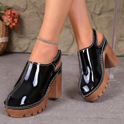 Sandalias de tacón alto grueso en color negro para lucir a la moda en verano talla 39.5 7