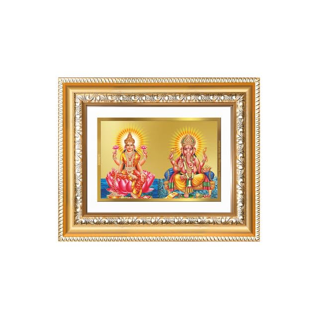 Image of DIVINITI Lakshmi Ganesh 24K Gold Plated Foil Wall and Tabletop Photo Frame for Home Decor, Puja Room, Luxury Gifting | DG Frame 112 S2 (21.5x17.5 CM)