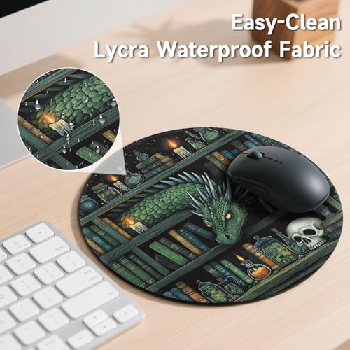 Image of Gctriki Gothic Dragon Small Mouse Pad, Funny Round Mousepad, 8.6 inch | Stitched Edges, Non-Slip, Mouse Pad for Computer Laptop Travel, Office Desk Accessories Decor, Mystical Library Vintage Book